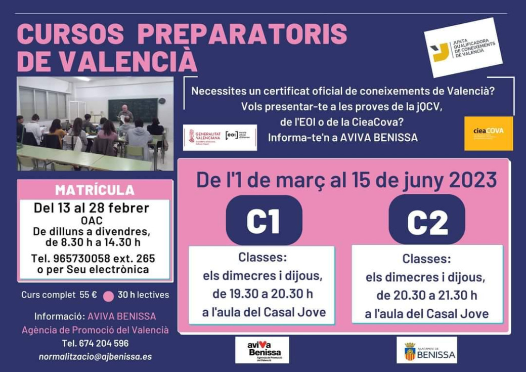 Cursos preparatoris de Valencià C1 i C2 a Benissa