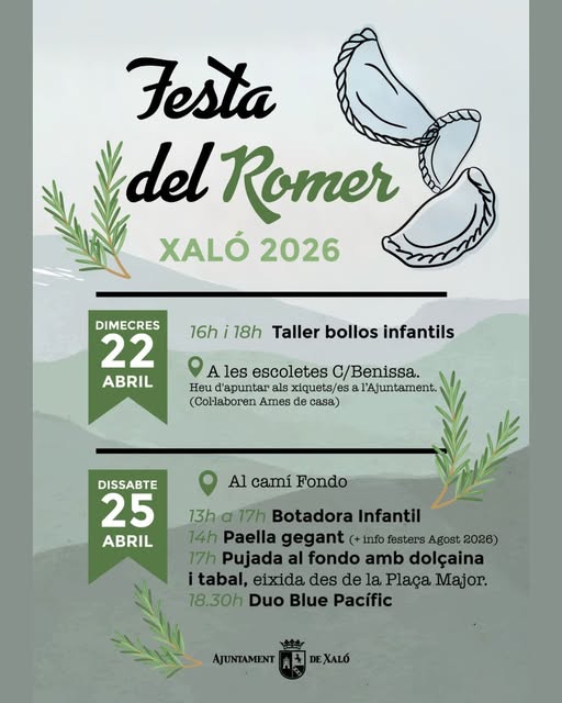 La Festa del Romer vuelve a Xaló los días 22 y 25 de abril con talleres infantiles, paella gigante y música en directo