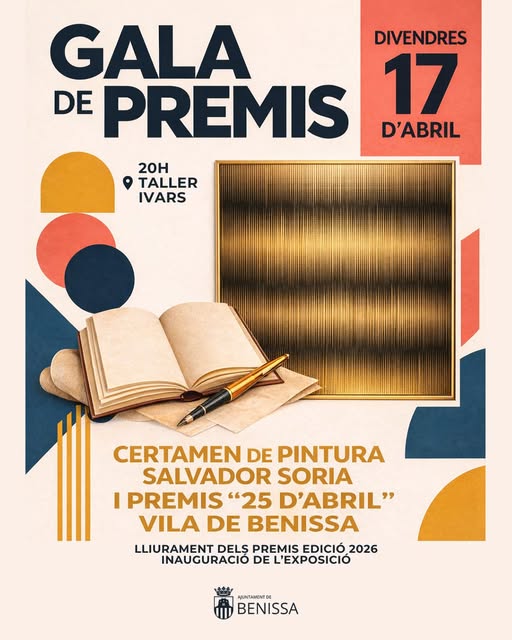 Benissa celebra hoy los Premios Literarios “25 d’Abril” y el Certamen de Pintura Salvador Soria 2026