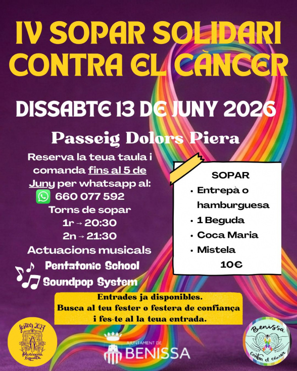Los Festers Benissa 2027 organizan una gran cena solidaria contra el cáncer el próximo 13 de junio