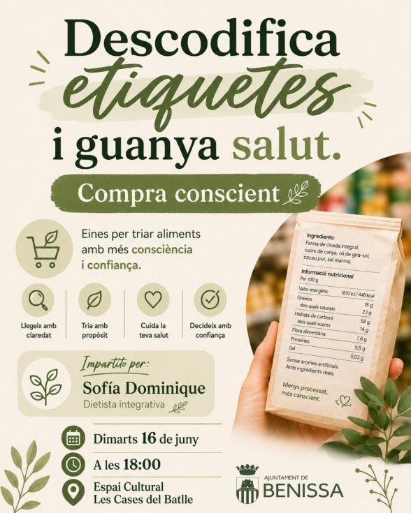 Benissa enseñará a interpretar las etiquetas de los alimentos en un nuevo taller de salud