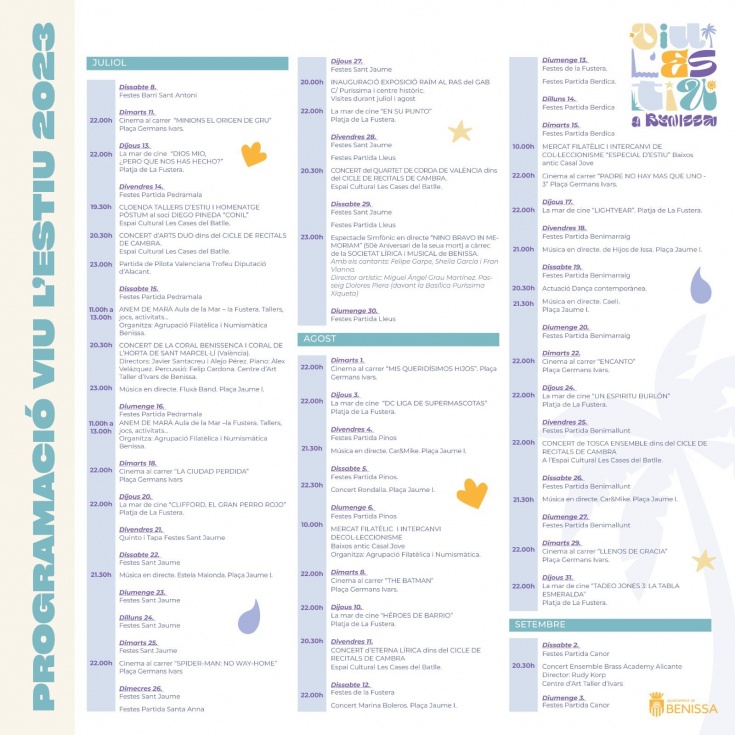 Pincha en la imagen para visualizar o descargar la programación completa de Viu l'Estiu a Benissa