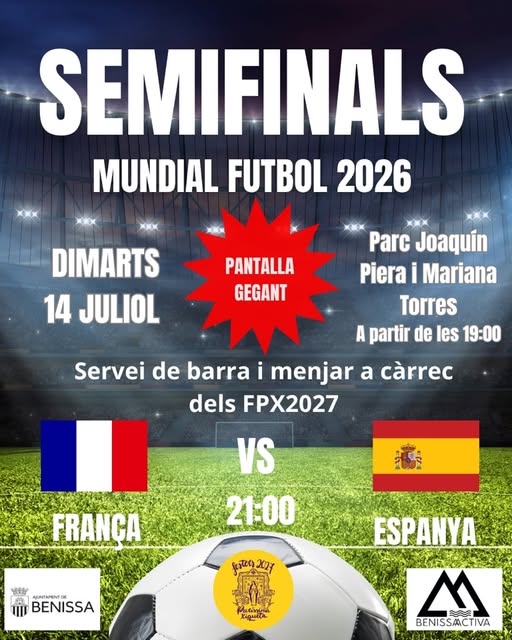 Benissa vivirá la semifinal del Mundial entre Francia y España con pantalla gigante en el parque Joaquín Piera y Mariana Torres