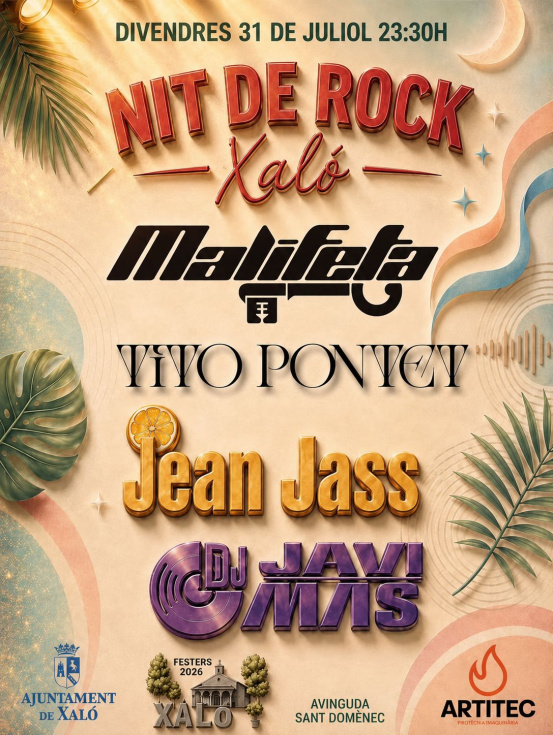 Xaló se prepara para una intensa Nit de Rock con Malifeta, Tito Pontet, Jean Jass y DJ Javi Mas