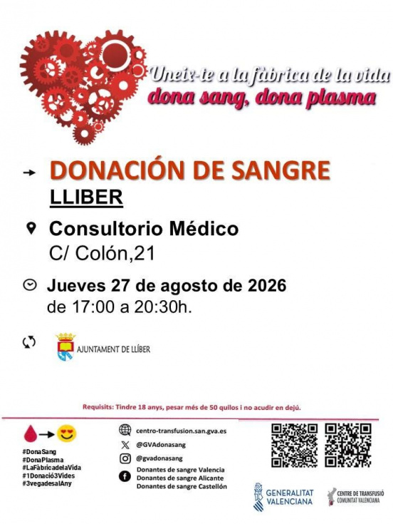 Llíber acoge el 27 de agosto una nueva jornada de donación de sangre