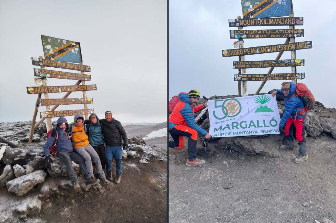La bandera del 50 aniversario del Margall&oacute; lleg&oacute; al punto m&aacute;s alto de &Aacute;frica junto a los seis expedicionarios.