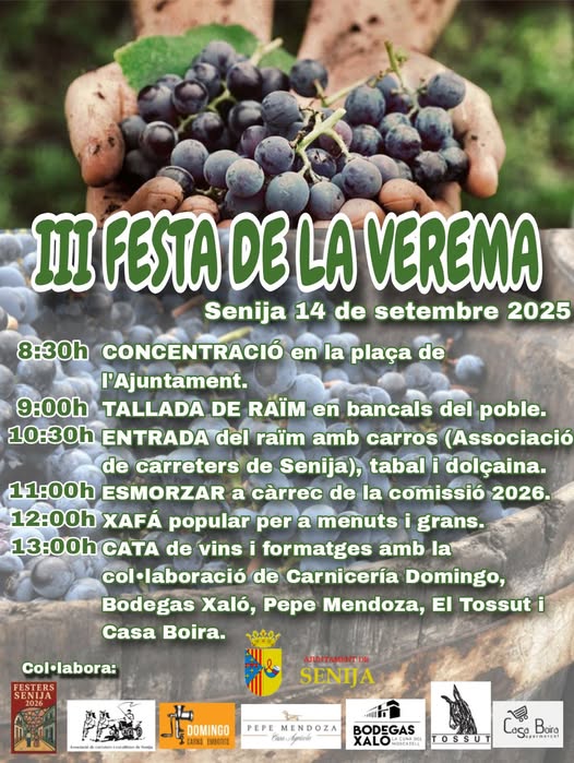 Senija celebra el próximo domingo la III Fiesta de la Vendimia con un programa repleto de tradición y gastronomía
