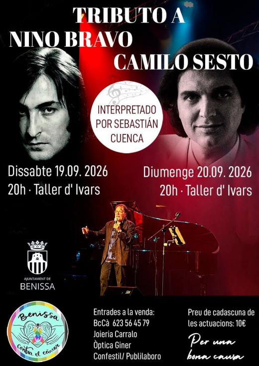 Dos tributos a Nino Bravo y Camilo Sesto cerrarán los actos de Benissa contra el Cáncer antes de donar fondos a la investigación