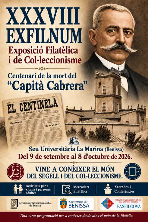 Benissa dedica su 38ª Exposición Filatélica y de Coleccionismo EXFILNUM al Capità Cabrera