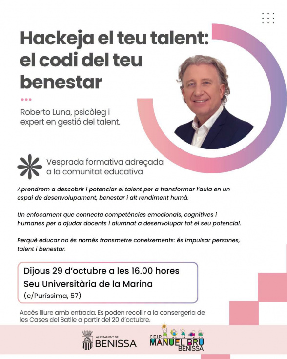 Benissa organiza una jornada con el psicólogo Roberto Luna para descubrir y potenciar el talento en las aulas