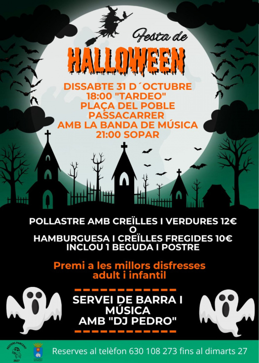 Cartel de la fiesta de Halloween organizada por la Comissi&oacute; de Festes de Parcent 2027.