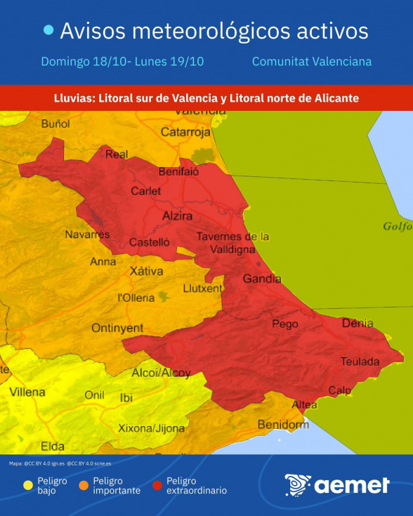 Alerta importante: Benissa pasa este domingo a nivel rojo por lluvias