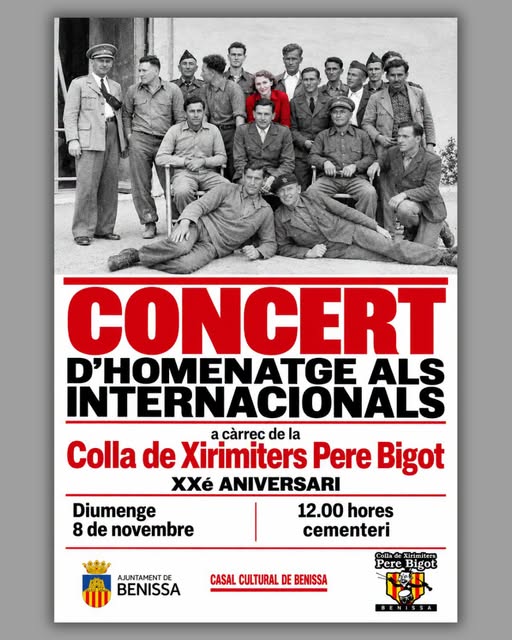Benissa rendirá homenaje a los Internacionales con un concierto de la Colla de Xirimiters Pere Bigot