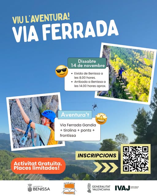 Benissa propone una jornada gratuita de vía ferrata en Gandia el 14 de noviembre