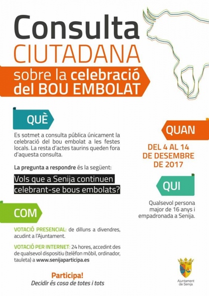 Senija consultará a la ciudadana sobre el bou embolat